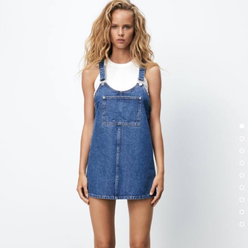 Zara denim overall mini dress (XS) Light Blue wash